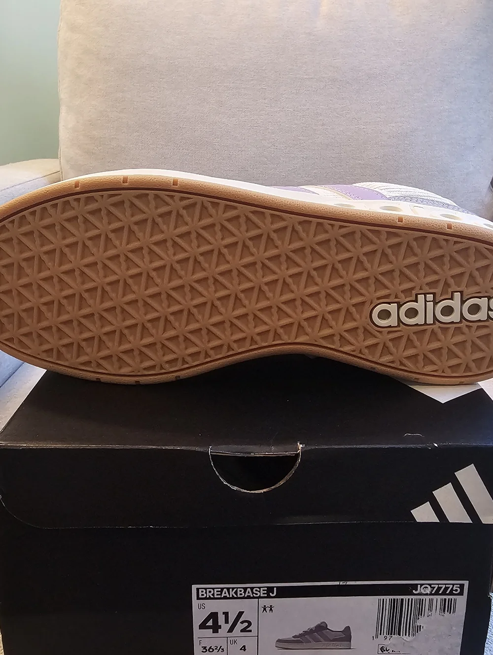 NWT Adidas Kids Breakbase J- Purple/Gray/Cream- Size 4.5 - Picture 4 of 4